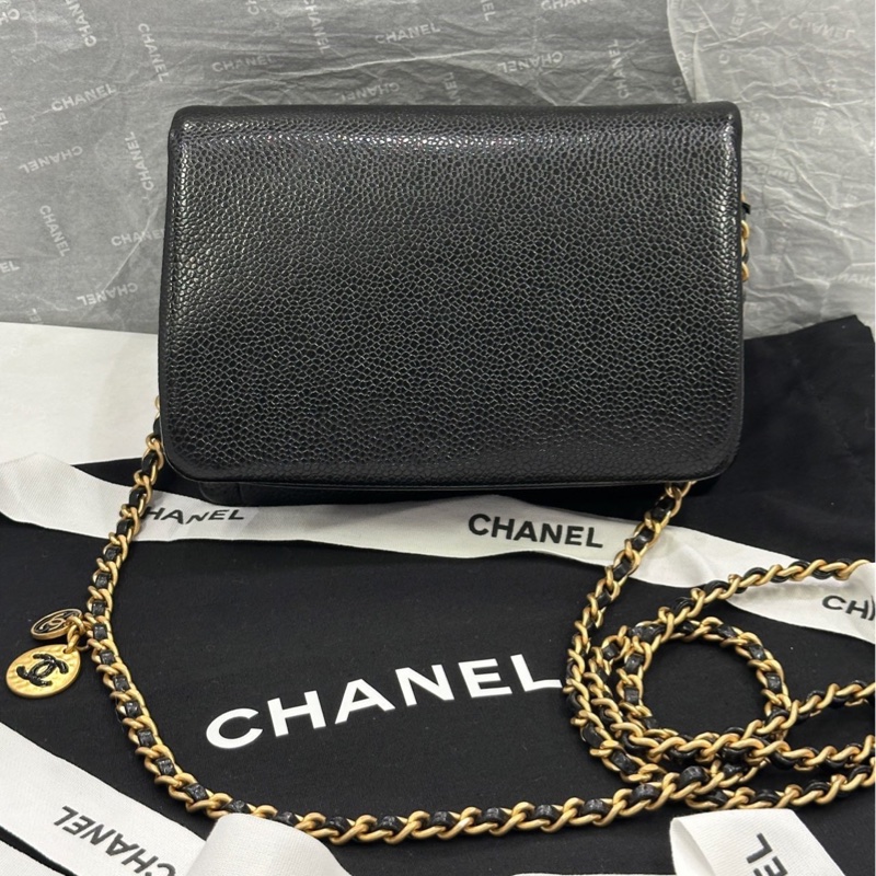 【配件 帶票大全套 💕】Chanel 24k cf 方胖子 荔枝牛皮 口蓋包 琺瑯小吊牌-3