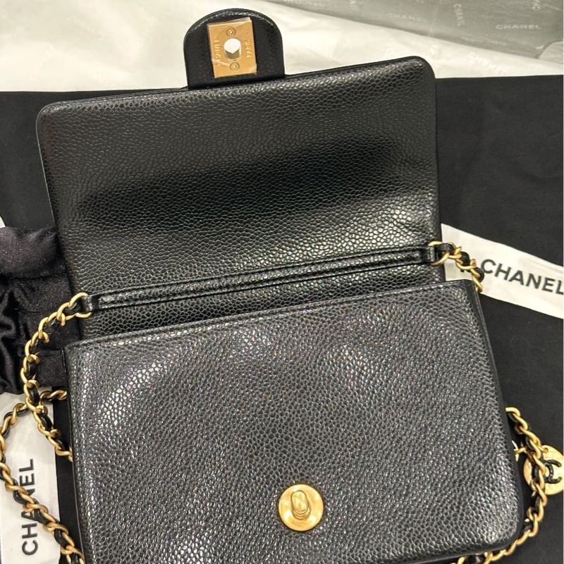 【配件 帶票大全套 💕】Chanel 24k cf 方胖子 荔枝牛皮 口蓋包 琺瑯小吊牌-6
