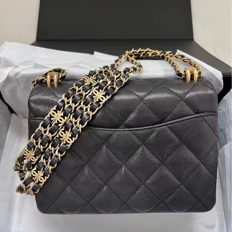 【配件：盒子 防塵袋 💕】Chanel 22k 魚子醬 荔枝牛皮 方胖子 雙鏈條 可以腋下背可以斜挎-2