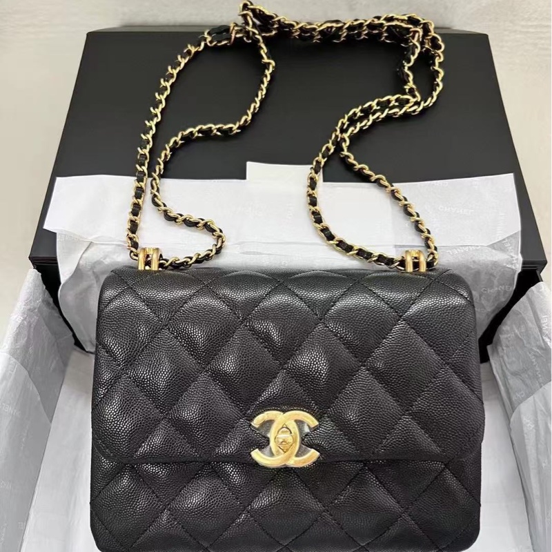 【配件：盒子 防塵袋 💕】Chanel 22k 魚子醬 荔枝牛皮 方胖子 雙鏈條 可以腋下背可以斜挎-3