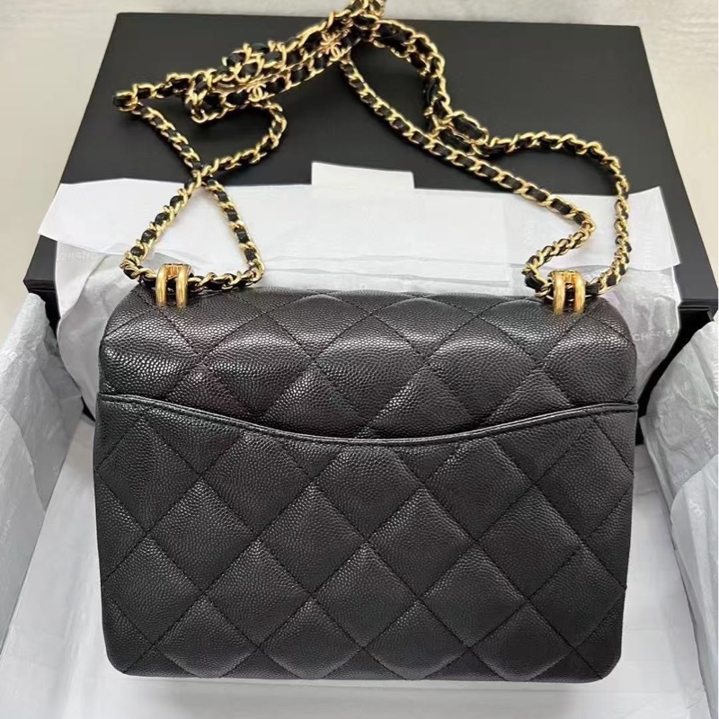 【配件：盒子 防塵袋 💕】Chanel 22k 魚子醬 荔枝牛皮 方胖子 雙鏈條 可以腋下背可以斜挎-4