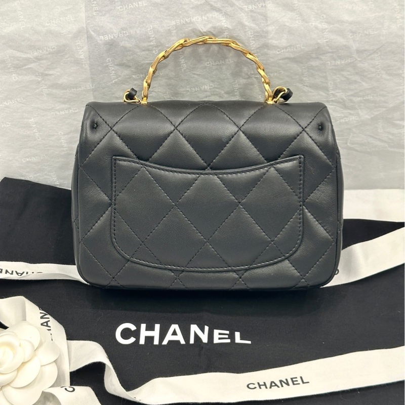 【配件 帶票大全套 💕】 Chanel 25c 琺瑯手柄 方胖子20cm cf 羊皮 黑金-1