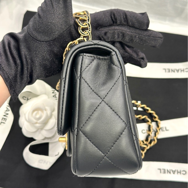 【配件 帶票大全套 💕】 Chanel 25c 琺瑯手柄 方胖子20cm cf 羊皮 黑金-4