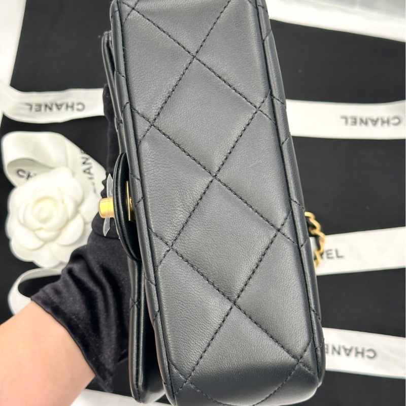 【配件 帶票大全套 💕】 Chanel 25c 琺瑯手柄 方胖子20cm cf 羊皮 黑金-5