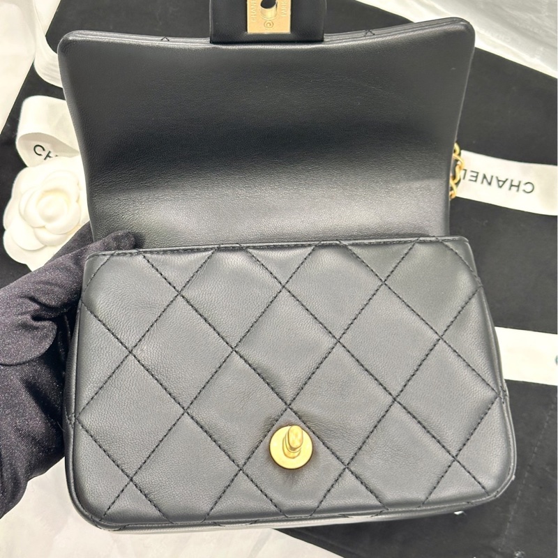 【配件 帶票大全套 💕】 Chanel 25c 琺瑯手柄 方胖子20cm cf 羊皮 黑金-6