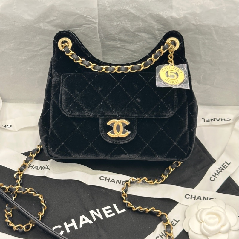 【配件 包裝盒 防塵袋 💕】Chanel 23b 天貓精靈 小號 黑金 絲絨-0