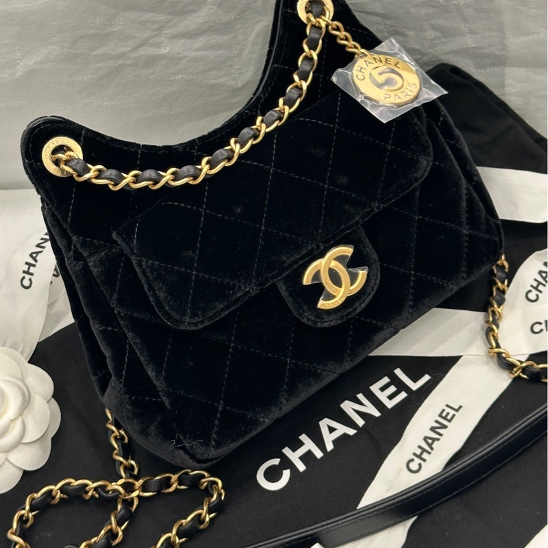 【配件 包裝盒 防塵袋 💕】Chanel 23b 天貓精靈 小號 黑金 絲絨-1