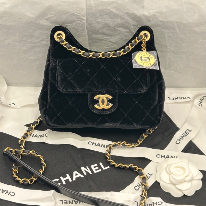 【配件 包裝盒 防塵袋 💕】Chanel 23b 天貓精靈 小號 黑金 絲絨-2