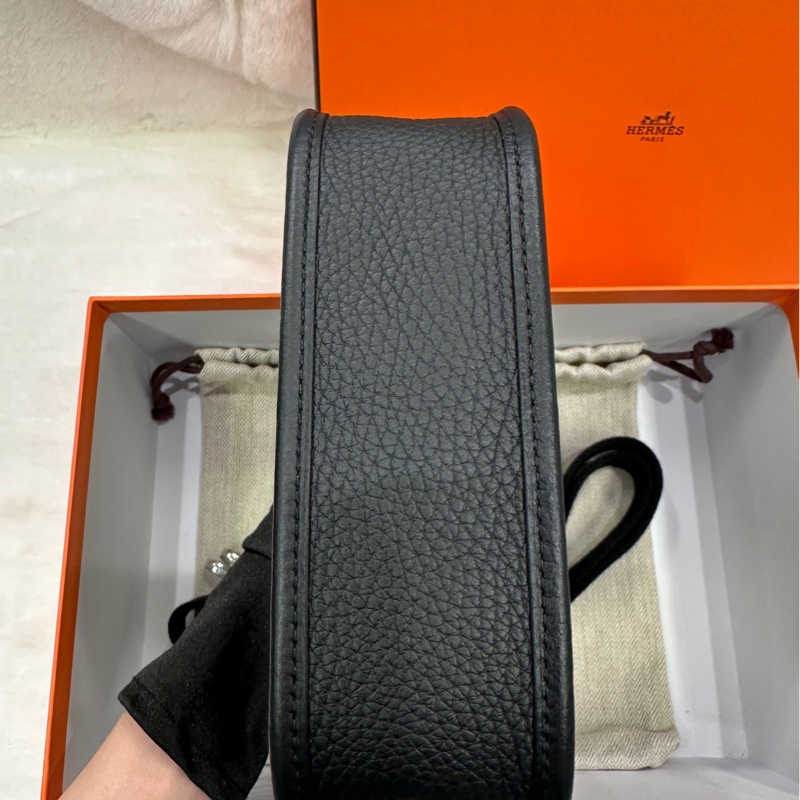 【配件:盒子 防塵袋 小票 💕】 Hermes Evelyne mini 黑銀 黑色 牛皮 w刻 單肩斜挎包-3