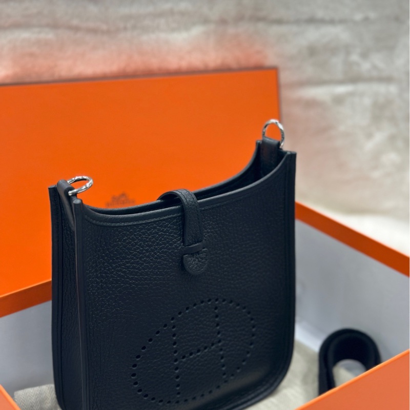 【配件:盒子 防塵袋 小票 💕】 Hermes Evelyne mini 黑銀 黑色 牛皮 w刻 單肩斜挎包-5