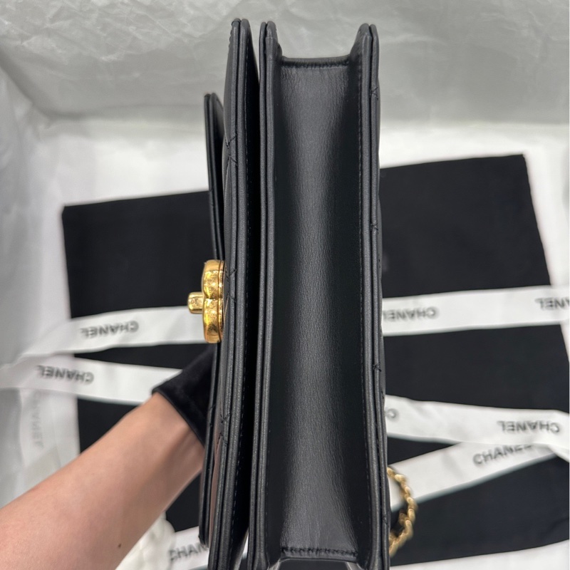 【配件 帶票大全套 💕】Chanel 24p 皮串鏈 鏤空 手柄 Cf mini handle 黑色 小牛皮-2