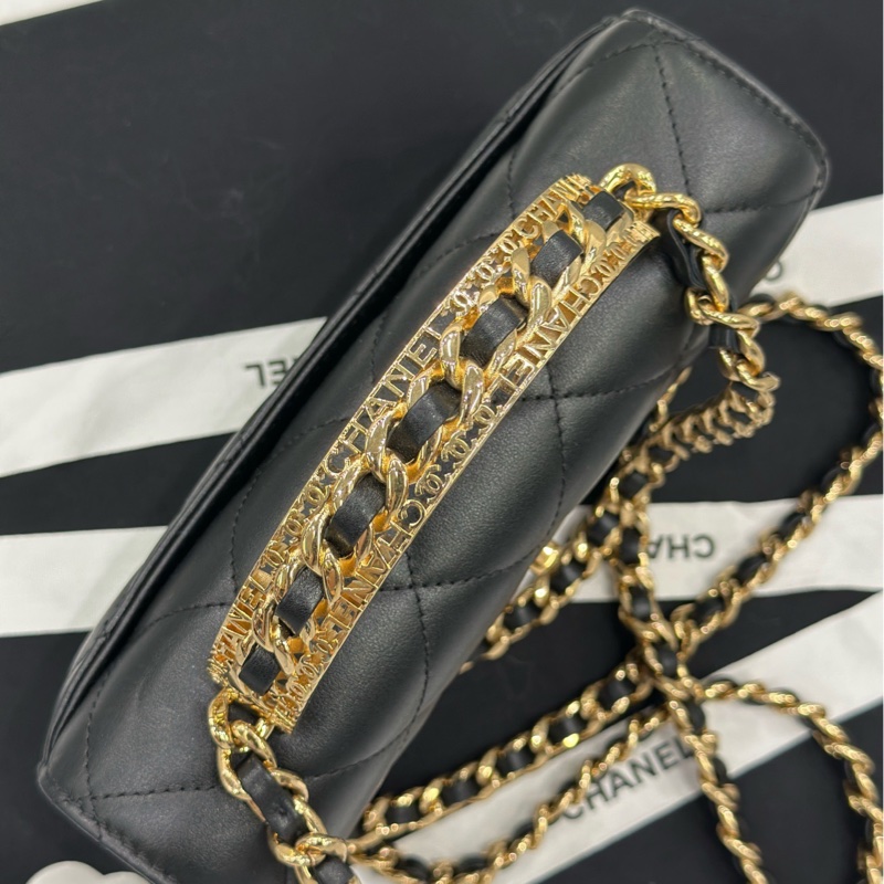 【配件 帶票大全套 💕】Chanel 24p 皮串鏈 鏤空 手柄 Cf mini handle 黑色 小牛皮-4