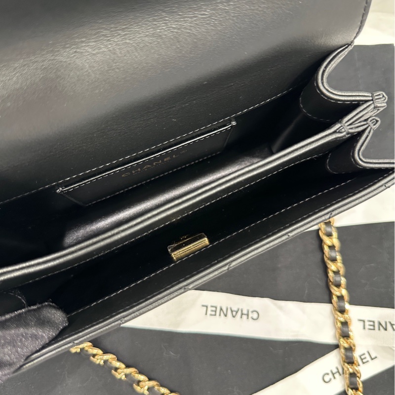 【配件 帶票大全套 💕】Chanel 24p 皮串鏈 鏤空 手柄 Cf mini handle 黑色 小牛皮-6