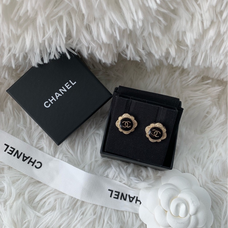 【配件:盒子 小票 💕】chanel 21A 菱形黑金琺瑯耳釘 耳環-0