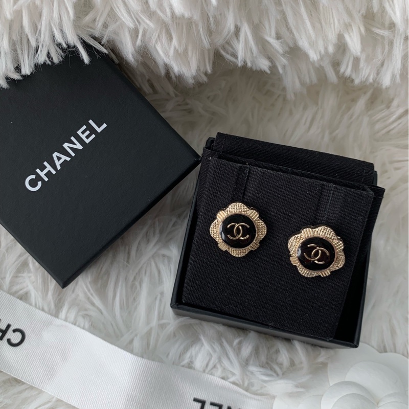 【配件:盒子 小票 💕】chanel 21A 菱形黑金琺瑯耳釘 耳環-1