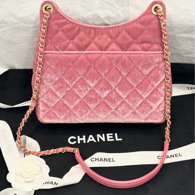 【配件 包裝盒 防塵袋 💕】Chanel 23b 天貓精靈 中號 金扣 玫瑰粉 粉色絲絨 手袋斜挎袋-1