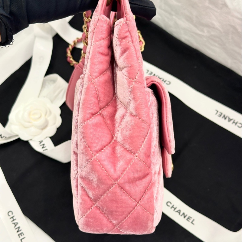 【配件 包裝盒 防塵袋 💕】Chanel 23b 天貓精靈 中號 金扣 玫瑰粉 粉色絲絨 手袋斜挎袋-2