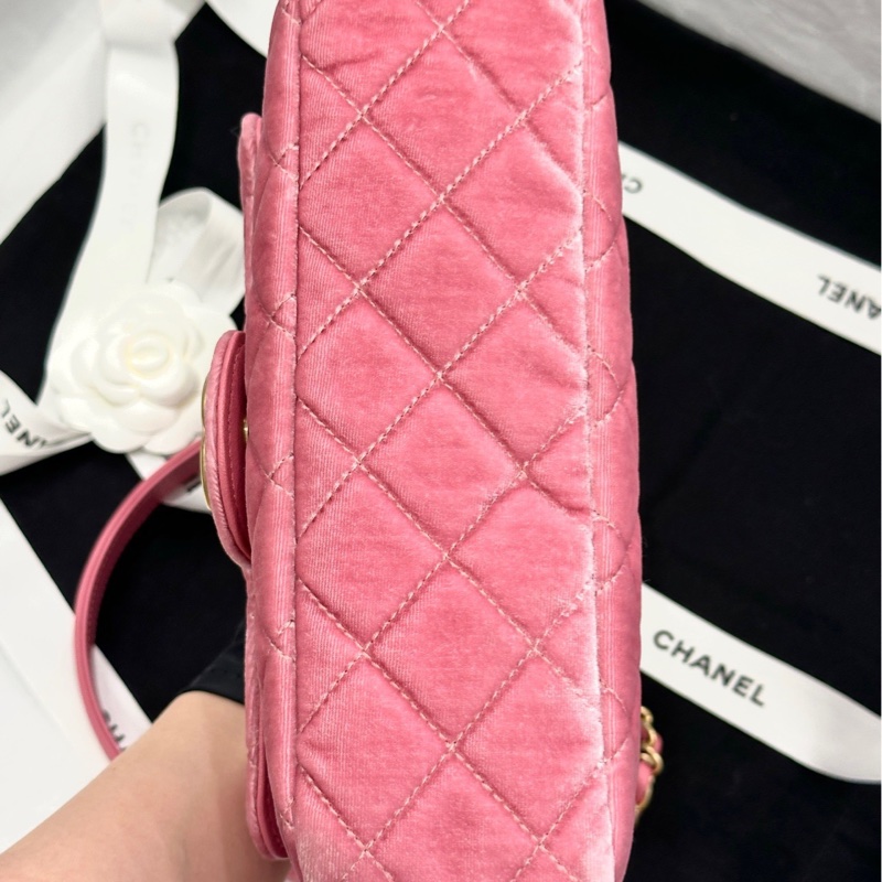 【配件 包裝盒 防塵袋 💕】Chanel 23b 天貓精靈 中號 金扣 玫瑰粉 粉色絲絨 手袋斜挎袋-3