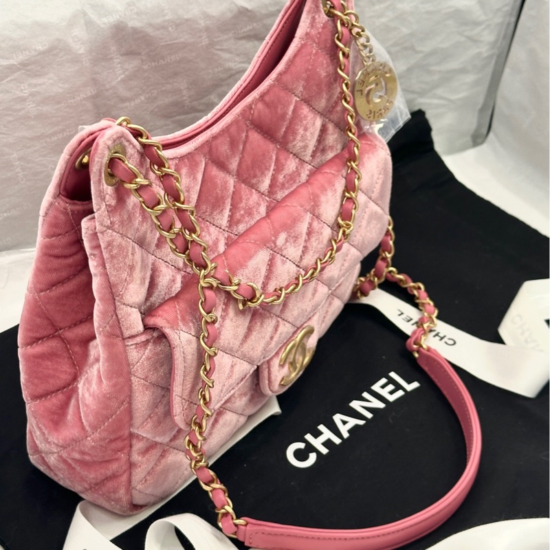 【配件 包裝盒 防塵袋 💕】Chanel 23b 天貓精靈 中號 金扣 玫瑰粉 粉色絲絨 手袋斜挎袋-5