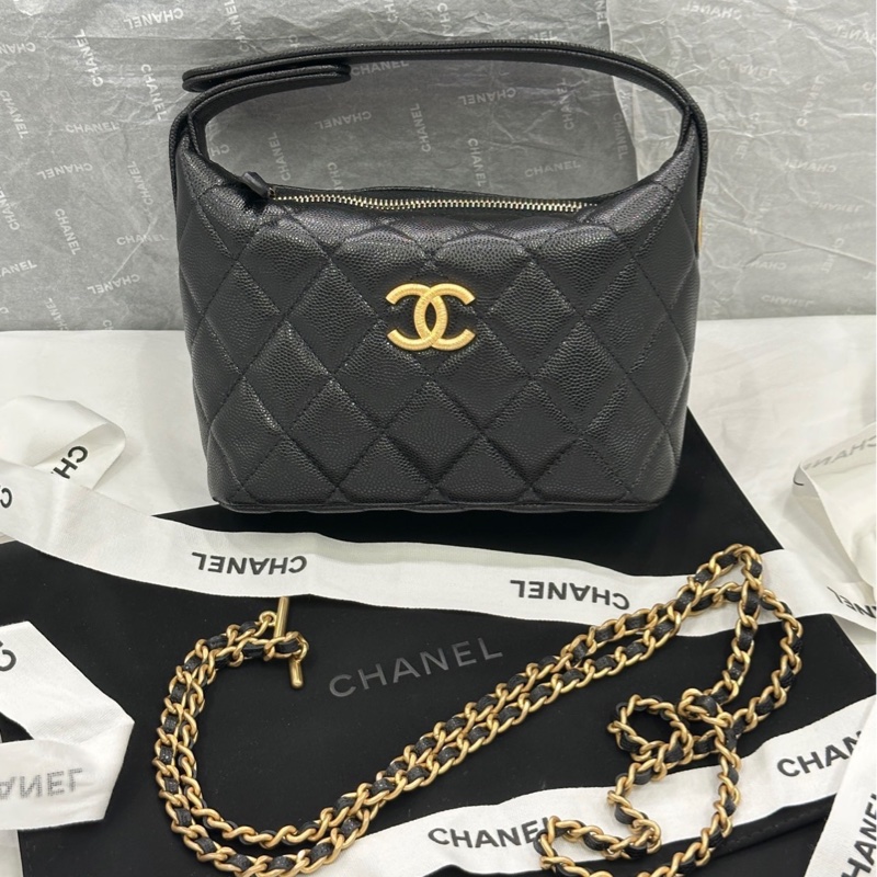 【配件 帶票大全套 💕】Chanel 25p 飯盒包 大logo 拉絲金扣 黑金 手提 斜挎 鏈條可拆卸-2