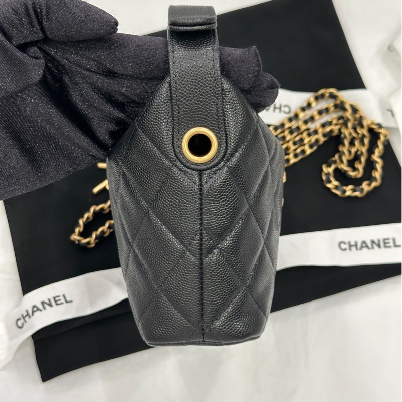 【配件 帶票大全套 💕】Chanel 25p 飯盒包 大logo 拉絲金扣 黑金 手提 斜挎 鏈條可拆卸-3