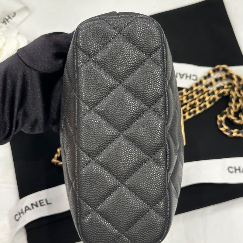 【配件 帶票大全套 💕】Chanel 25p 飯盒包 大logo 拉絲金扣 黑金 手提 斜挎 鏈條可拆卸-4
