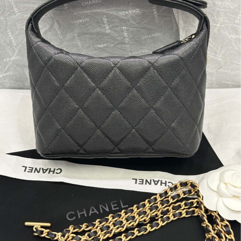 【配件 帶票大全套 💕】Chanel 25p 飯盒包 大logo 拉絲金扣 黑金 手提 斜挎 鏈條可拆卸-5
