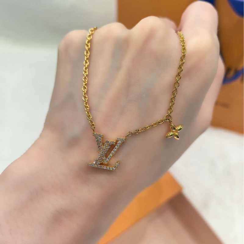 【配件:盒子 塵袋 購物袋 💕】LOUIS VUITTON LV ICONIC logo滿鑽 金屬水晶 項鍊 女款 金色-2