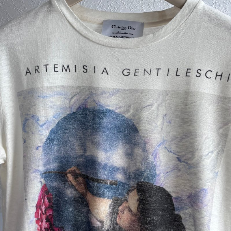 ::DIOR:: 聯名Sarah Shipman Graphic Print T-Shirt 玫瑰油畫圖樣白色上衣-3