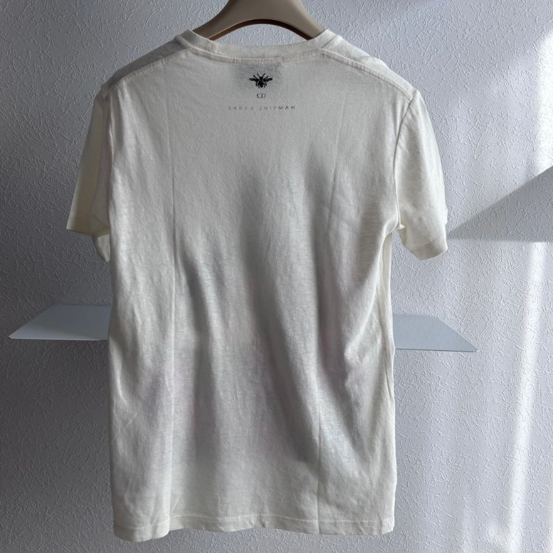 ::DIOR:: 聯名Sarah Shipman Graphic Print T-Shirt 玫瑰油畫圖樣白色上衣-10