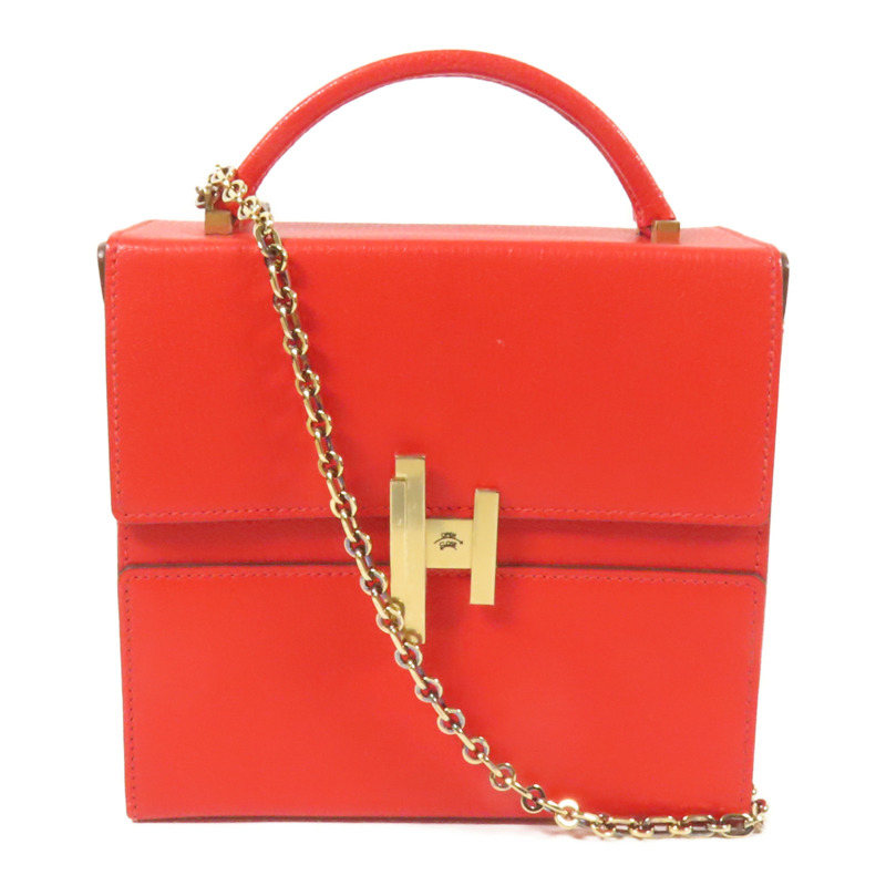 HERMES Chevre皮革Cinhetic Box金扣手挽肩背兩用袋Rouge de Coeur-0
