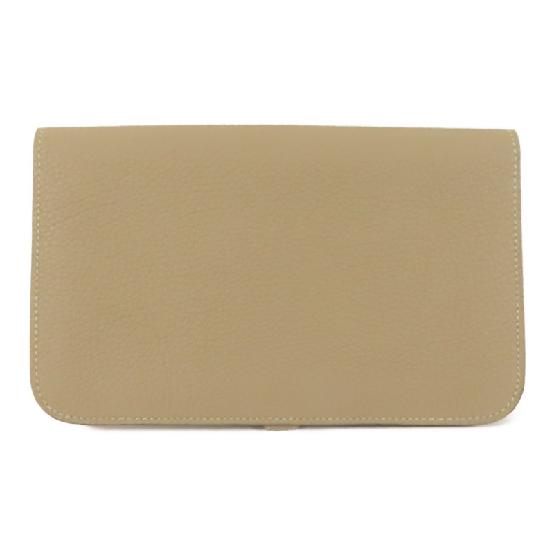 HERMES Clemence皮革Dogon GM金扣長錢包Gris Tourterelle-1