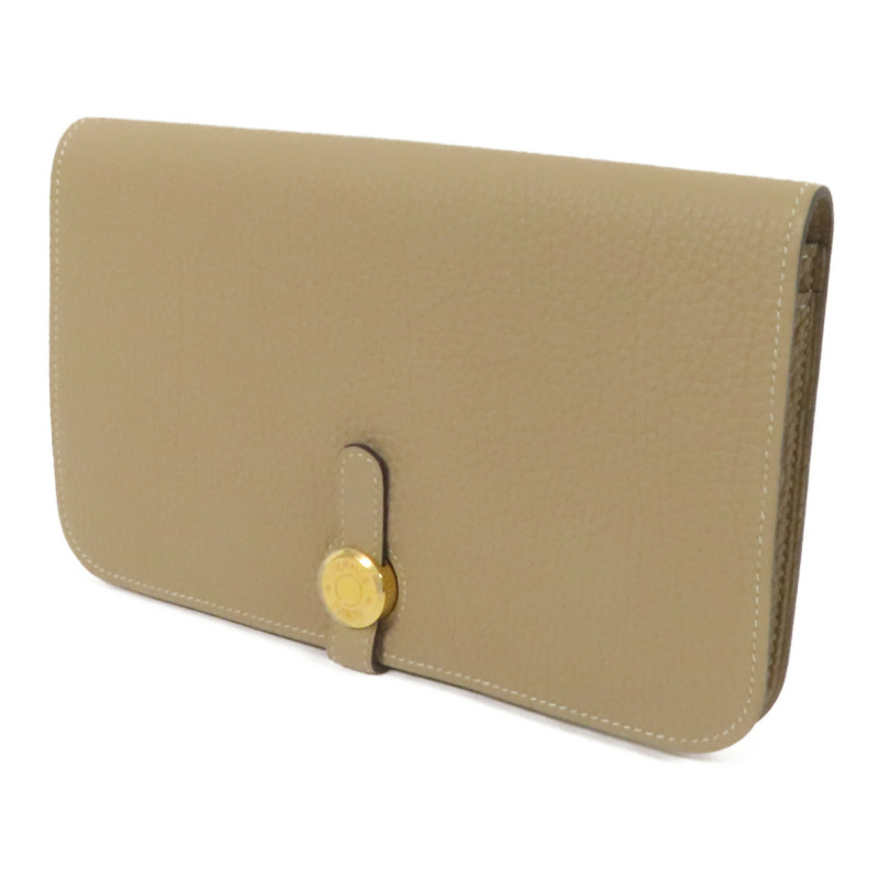 HERMES Clemence皮革Dogon GM金扣長錢包Gris Tourterelle-2
