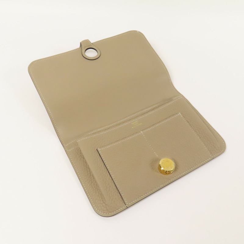 HERMES Clemence皮革Dogon GM金扣長錢包Gris Tourterelle-4