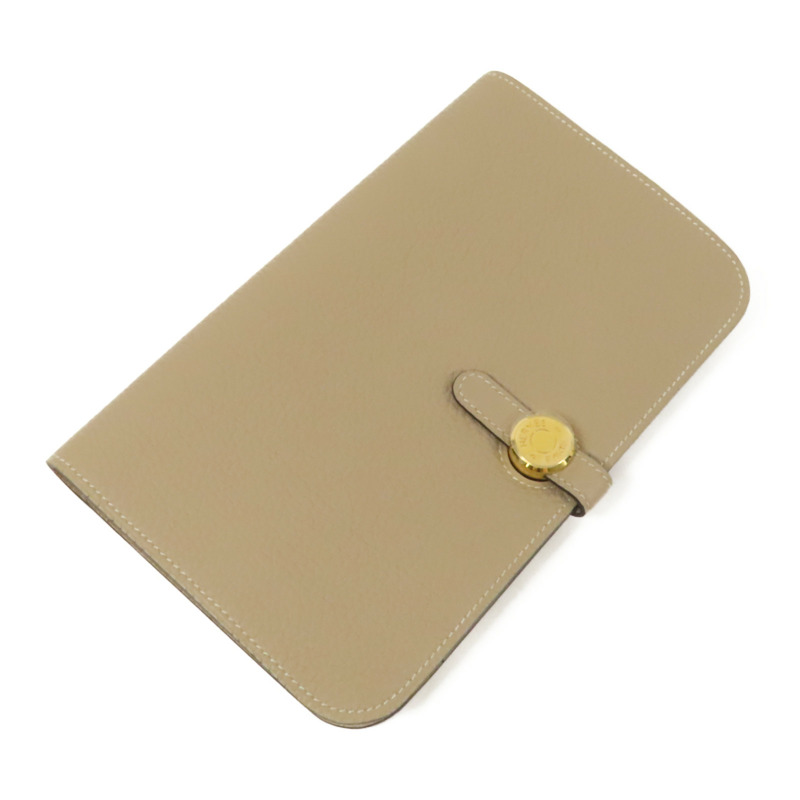 HERMES Clemence皮革Dogon GM金扣長錢包Gris Tourterelle-5