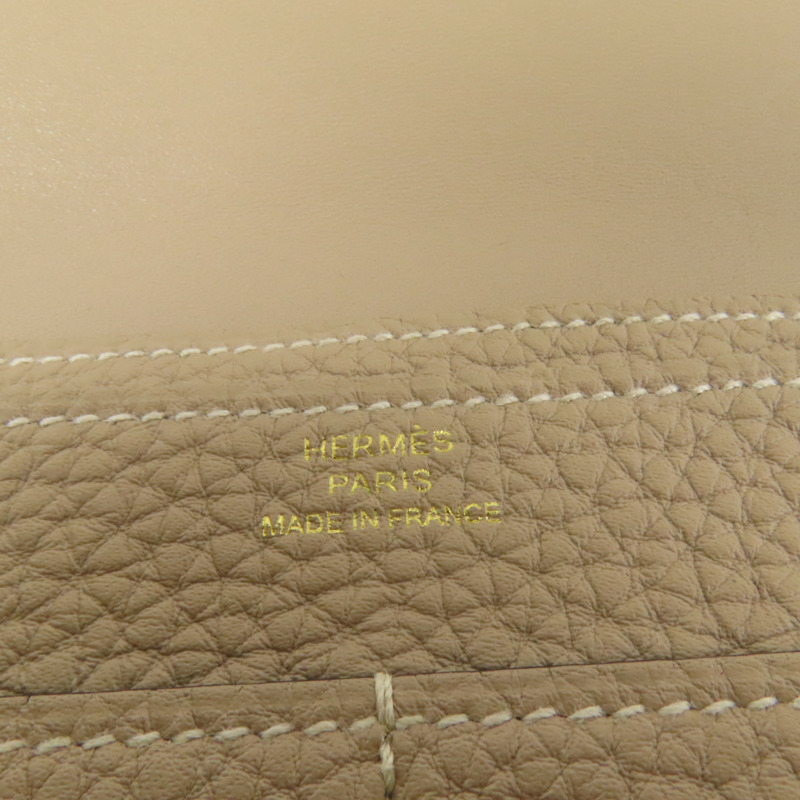 HERMES Clemence皮革Dogon GM金扣長錢包Gris Tourterelle-9