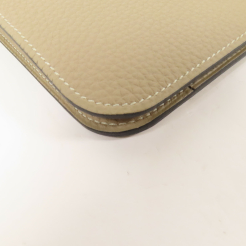 HERMES Clemence皮革Dogon GM金扣長錢包Gris Tourterelle-13
