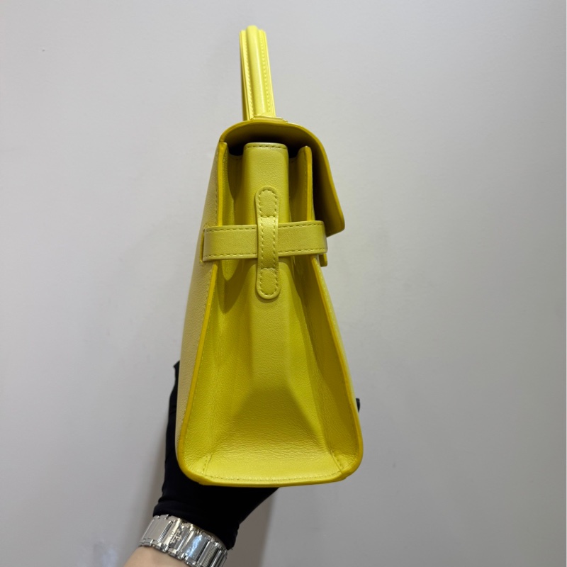 【配件：肩帶 鏡子🩷】DELVAUX Tempete中號牛皮檸檬黃手提單肩包-4