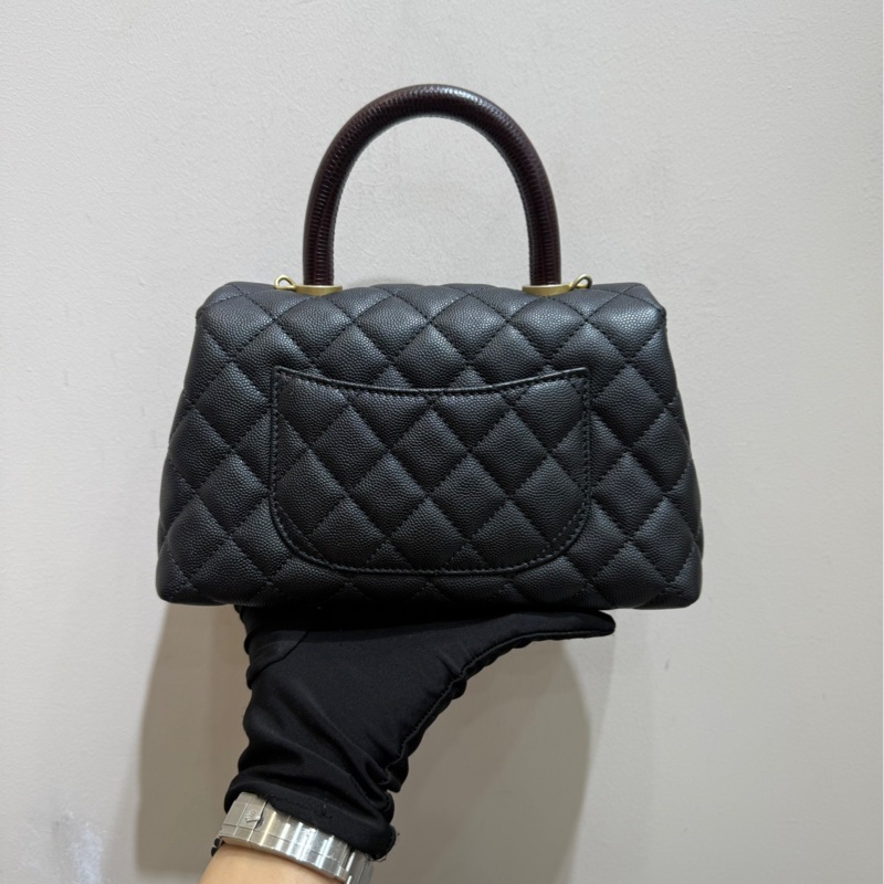 【全套❤️】Chanel coco handle 小號黑色金扣 紅色蜥蜴紋手柄 單肩斜挎包手袋-3