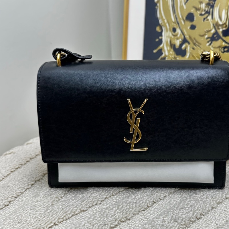 【近新閒置❤️】 YSL金標Logo Sunset日落包 黑白熊貓拼色 鏈條包手提單肩包 小號-5