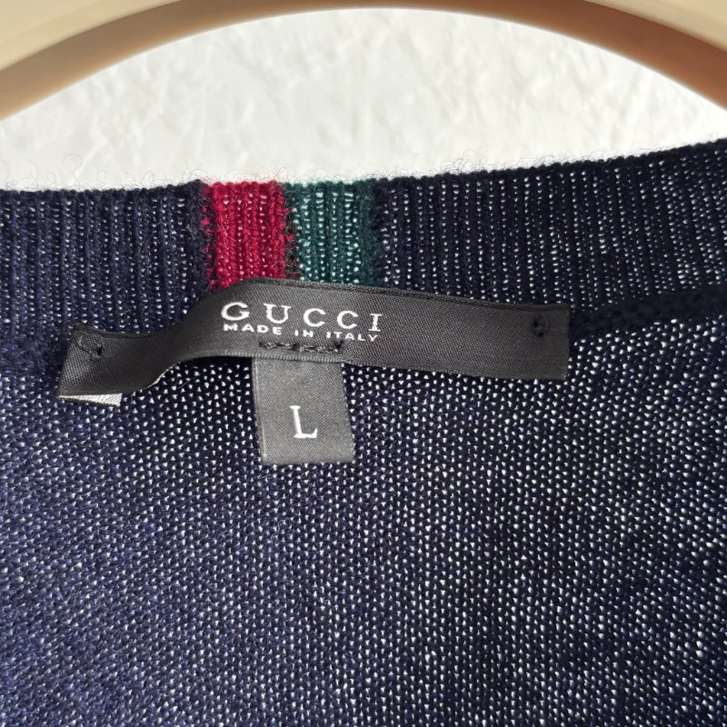 ::GUCCI:: V領藍色針織長袖上衣-3
