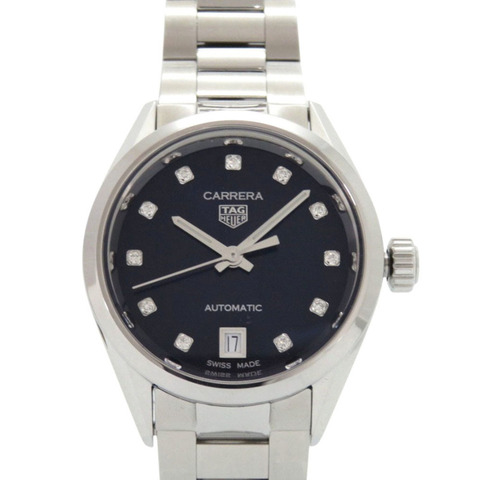 泰格豪雅 Carrera Calibre 9 日期鑽石 WBN2413 不鏽鋼海軍藍銀色自動腕錶 1585TAG HEUER