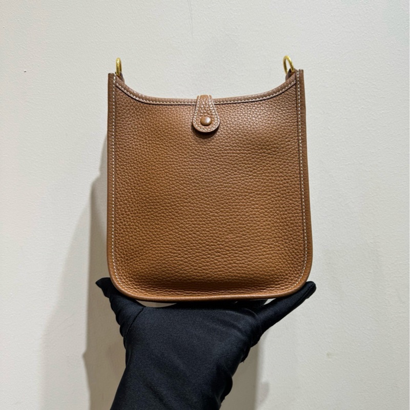 【近新閒置❤️】 Hermes mini evelyne伊芙琳棕色金扣 U刻 TC皮 單肩斜挎包-2