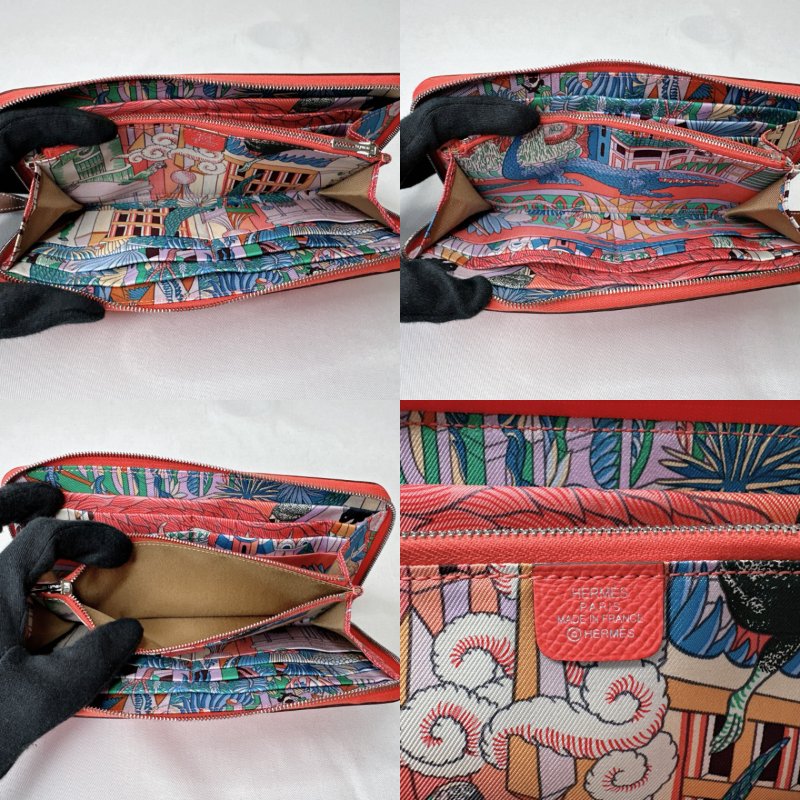 HERMES Silk'In鱷魚圖絲巾長夾-7