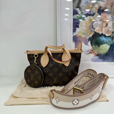 LV neverfull bb 奶茶色肩帶 晶片 閒置新