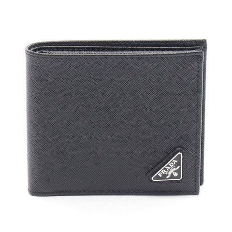 PRADA SASAFFIANO TRIANG 雙折皮夾 2MO738QHHF0002 Saffiano 皮革黑色全新