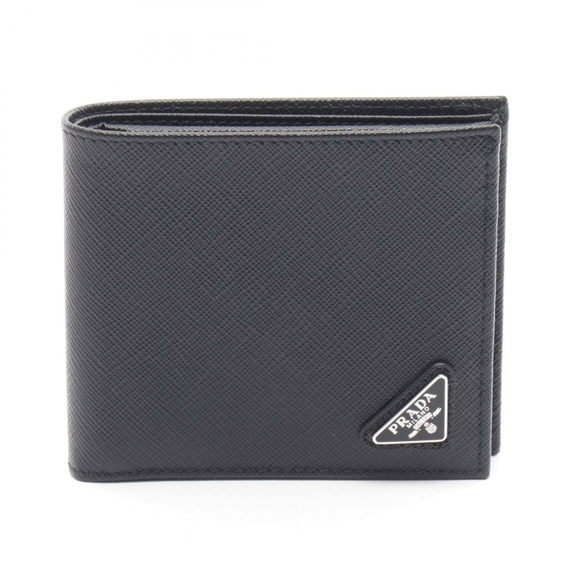 PRADA SASAFFIANO TRIANG 雙折皮夾 2MO738QHHF0002 Saffiano 皮革黑色全新-0