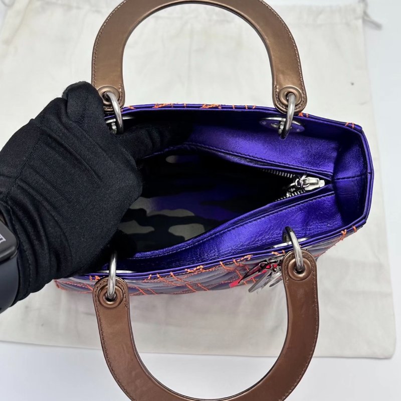 DIOR 炫彩紫色五格黛妃手提肩背包24*20*12 98新配件塵袋購證-4