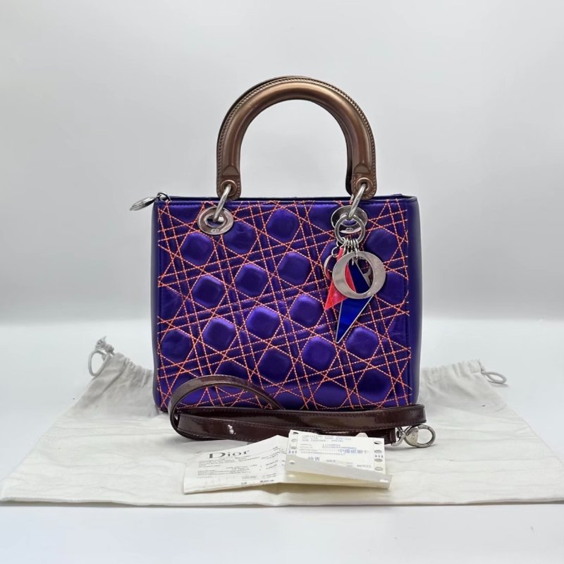 DIOR 炫彩紫色五格黛妃手提肩背包24*20*12 98新配件塵袋購證-0