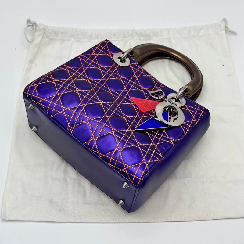 DIOR 炫彩紫色五格黛妃手提肩背包24*20*12 98新配件塵袋購證-3